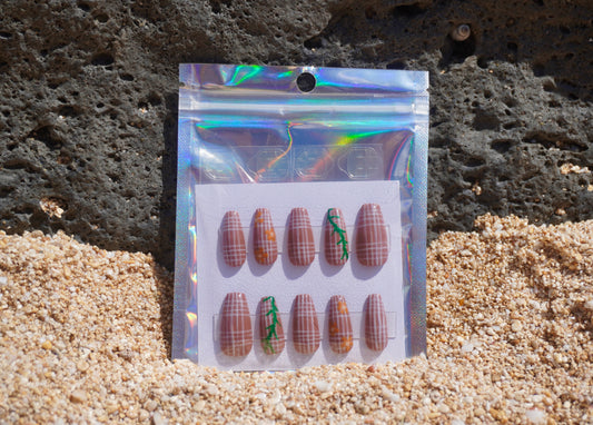 Brown Palaka with Pua and Ti Leaf Lei